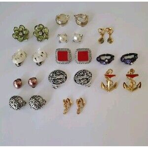 Vintage Lot 12 Pairs of Clip On Earrings Sarah Coventry Avon Cato Studs Hoops
